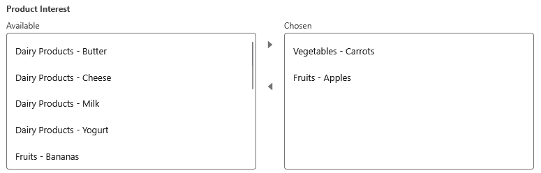 Multi-select picklist field Product Interest