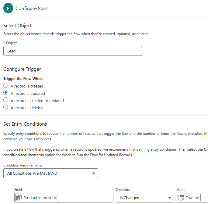 Start Element configuration