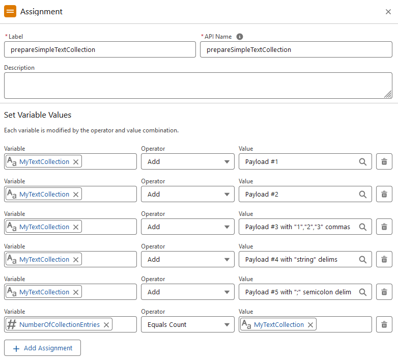 Populate text collection with the demo values