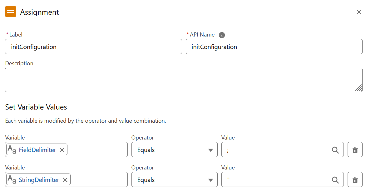 Assign desired field delimiter and string delimiters