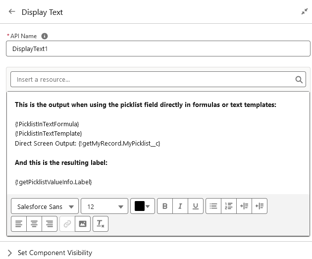 Display Text Screen Component